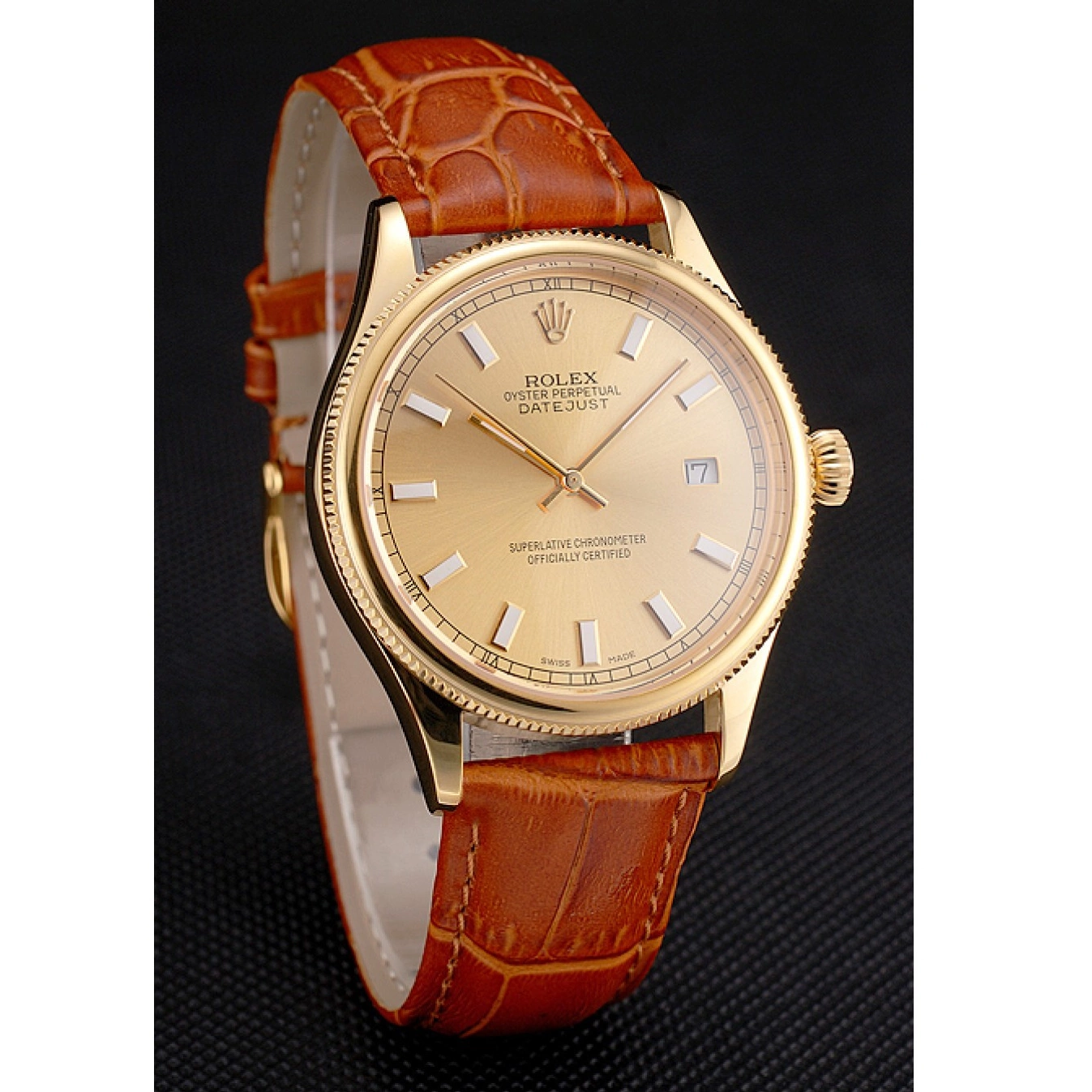 Good Copy Rolex Watches Light Brown Case Leather Dial Swiss Gold Gold Rolex Datejust Strap 0613